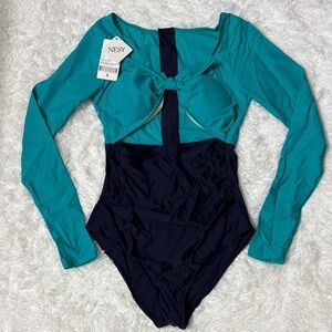 NWT Nesy One Piece Open Front Long Sleeve Swimsuit Size S